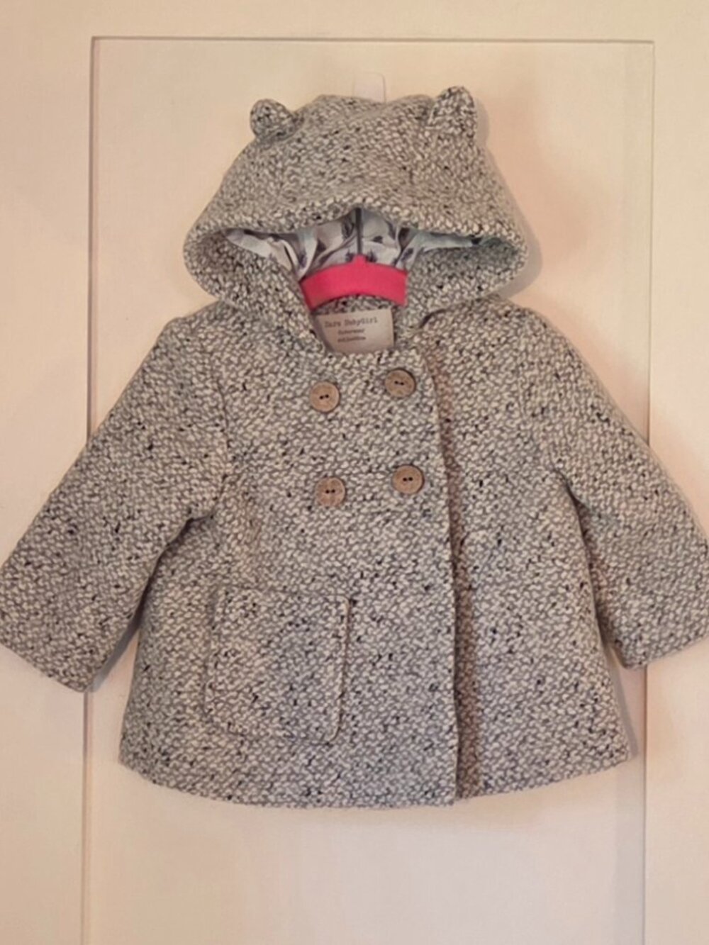 Zara Babygirl Hooded Peacoat 6/9 Months Gray